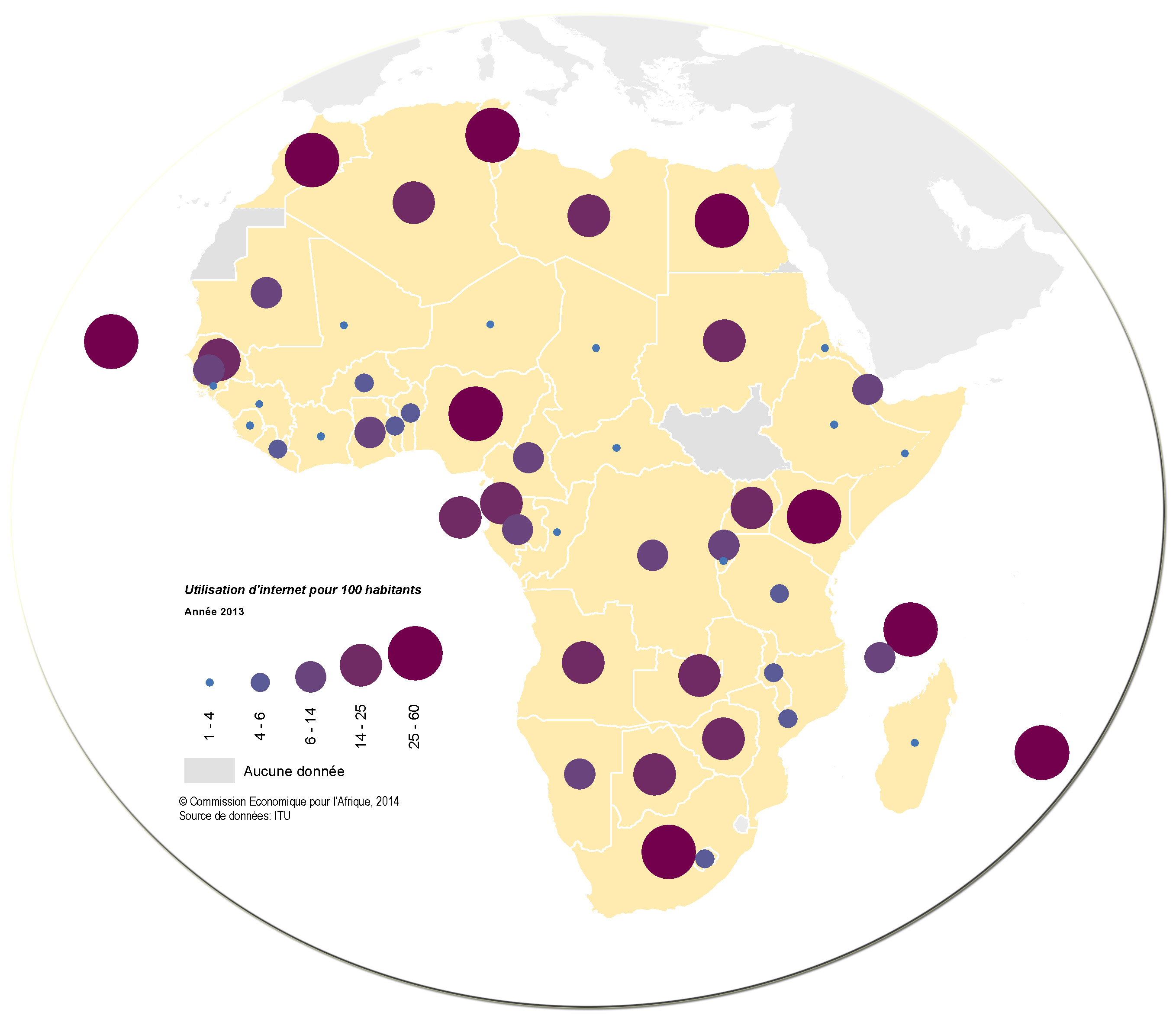 Utillsation d'internet pour 100 habitants 2013
