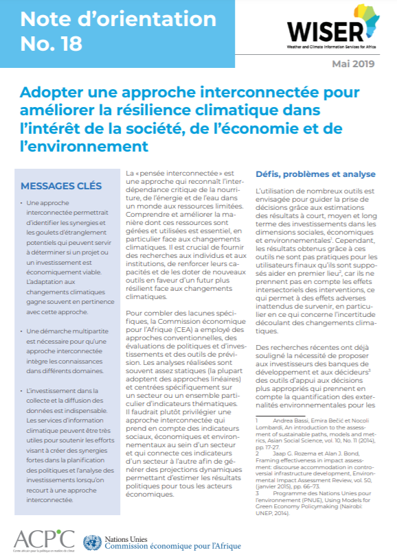 Note d’orientation No. 18 : Adopter une approche interconnectée pour ...