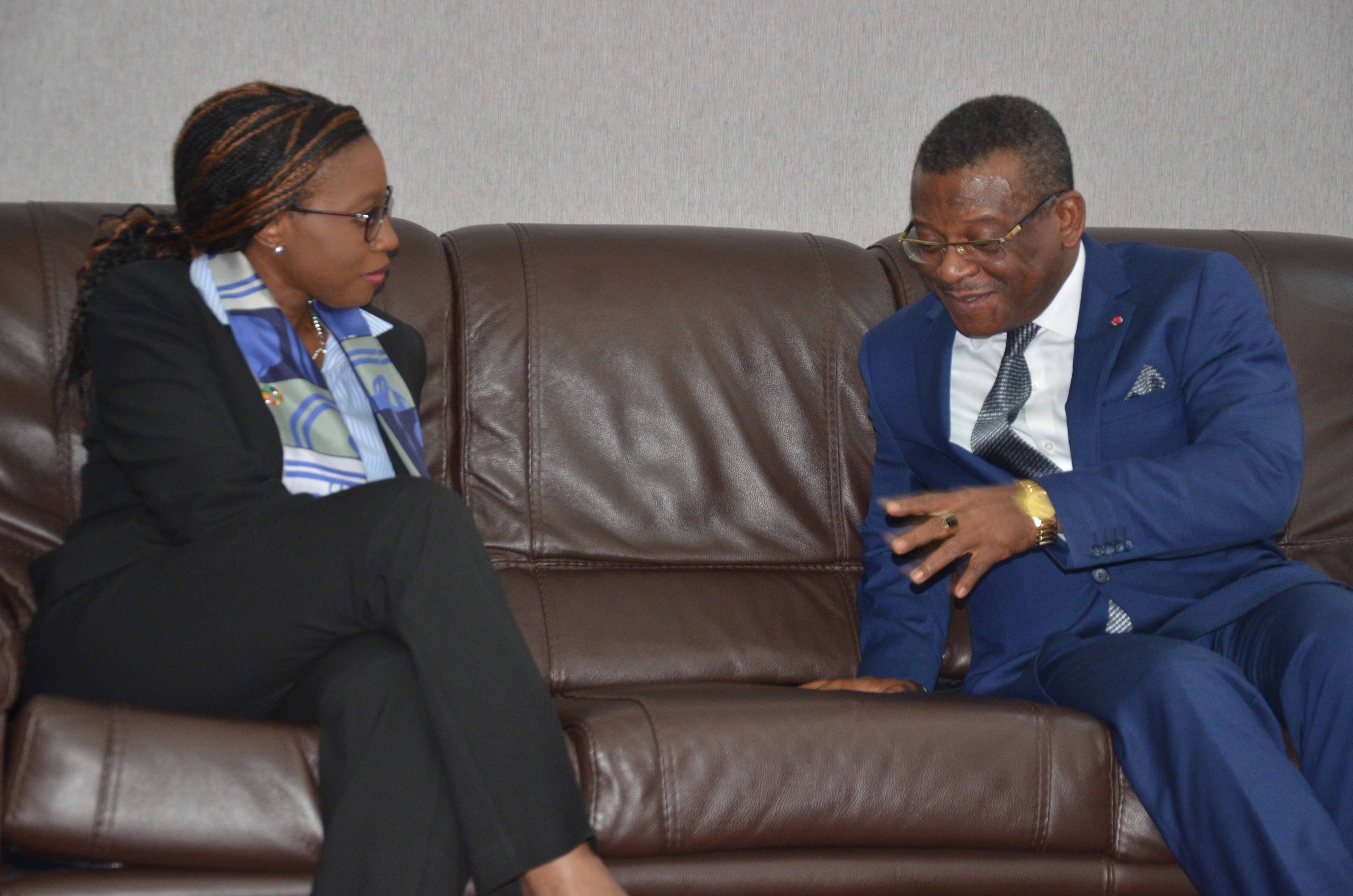 Vera Songwe and Prime Minister Dion Ngute of Cameroon